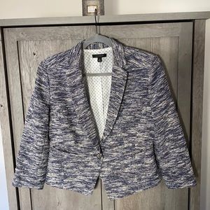 Blue and white tweed blazer.